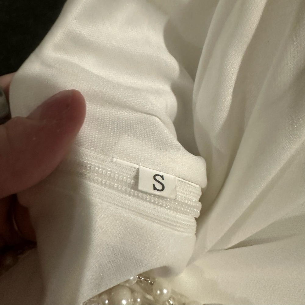 Pearl embellished strapless corset white midi dress side zip back tie sz s - Picture 9 of 10
